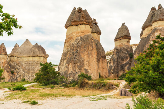 Unique fairy chimney rock formations in Cappadocia, Turkey