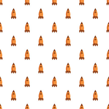 Cartoon brown rockets creating a repetitive seamless pattern on white background