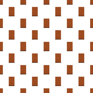 Repeating wooden wardrobes forming a seamless pattern on a white background