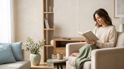 Fototapeta premium Woman enjoying offline reading for digital detox and relaxation