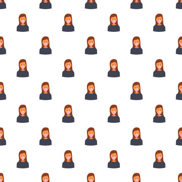 Girl avatars chewing pink bubble gum in a seamless flat graphic pattern background