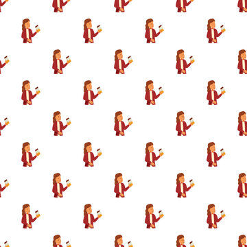 Cartoon woman holding a jar of honey creating a repeating seamless pattern