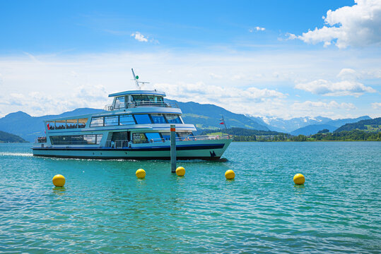passenger ship lake Zug, heading towards Cham landing stage. tourist destination switzerland