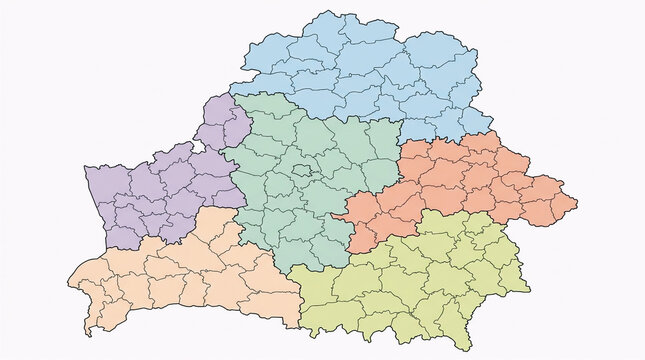 administrative map of France divided into departments and color coded regions, isolated on a white background for geography and education