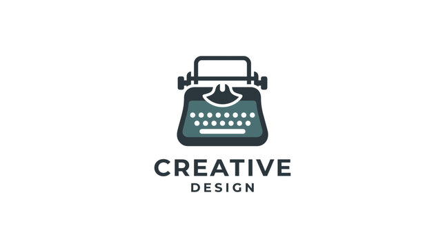 Stylized typewriter emblem for design agencies.