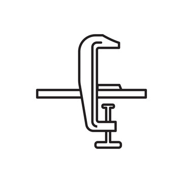 Minimalist line art icon of a screw-clamp stitching pony used to hold leather layers during hand sewing. 