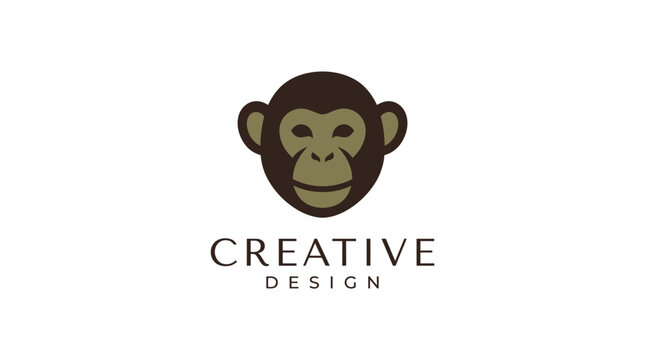 Symmetrical monkey head logo with text.