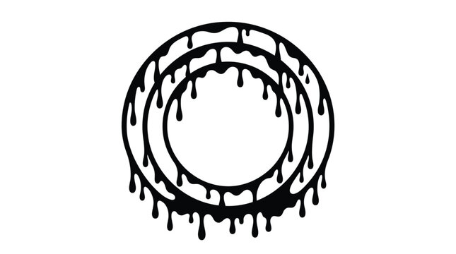 Dripping black ink circle frame, melting liquid paint ring vector, grunge splatter border for street art and logo design isolated on White Background halloween