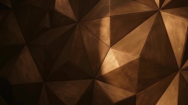 Abstract geometric pattern of dark bronze triangular panels in this video footage.