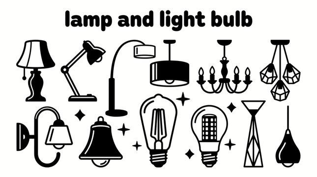 lamps and light bulbs featuring table lamps floor lamps pendant lights chandeliers LED bulbs vintage bulbs desk lamps wall sconces and modern lighting fixtures vector illustration home interiors