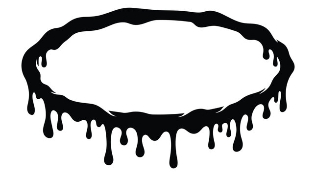 Dripping black ink frame vector, liquid paint splatter border, gothic slime oval ring graphic for spooky design isolated on White Background halloween