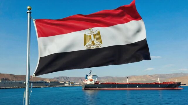 Egyptian flag at the Suez Canal.