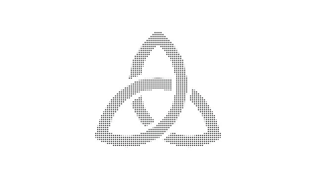 Celtic trinity knot emblem made of dots on transparent grid background, ancient symbol of eternity, spirit, love.