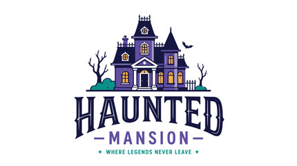 Naklejka premium Haunted mansion logo illustration featuring spooky gothic house.