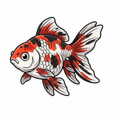 Colorful Calico Goldfish Illustration Isolated on White Background