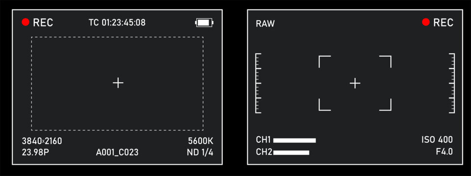 Camera frame view for overlay rec interface and viewfinder photo screen. Video record graphic for mobile film digital and cctv cell glitch. Rec camera cam for overlay cellphone vhs.