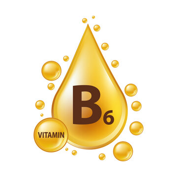 Vitamin b6 golden liquid drop icon isolated on transparent background