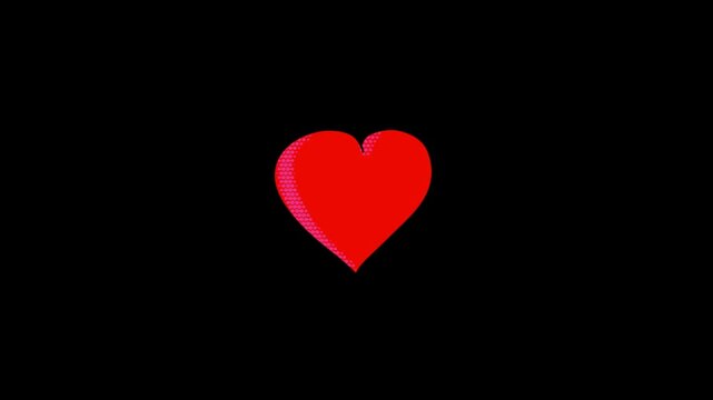 Three red hearts with halftone dot pattern floating against a solid black background design with featuring subtle halftone background simple graphic heart shapes with texture moving across, minimalist
