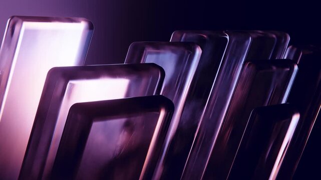 Layered glass forms with futuristic reflections in seamless loop