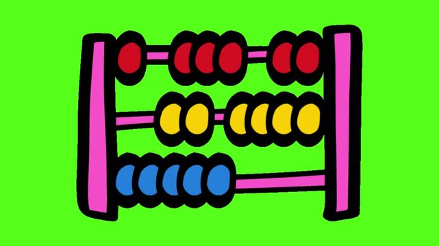 Three colorful abacus counting toys arranged in a row against a bright green background with cartoon style abacus set against vibrant yellow blue beads video three illustration calculation frame