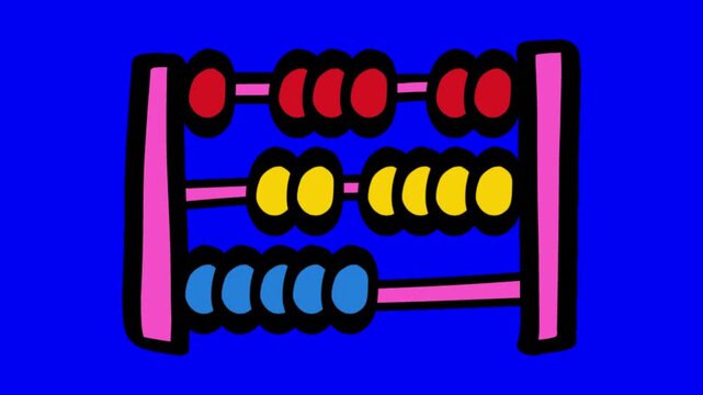 Three colorful hand drawn abacus illustrations displayed horizontally against a vibrant solid blue background with blue beads arranged rows against solid blue backdrop style illustrations abacuses