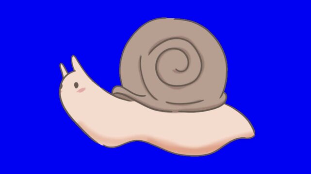 Three cute cartoon snails moving across a vibrant blue background in a digital animation sequence with bodies crawling repetitive identical animated snails repetitive motion against illustration