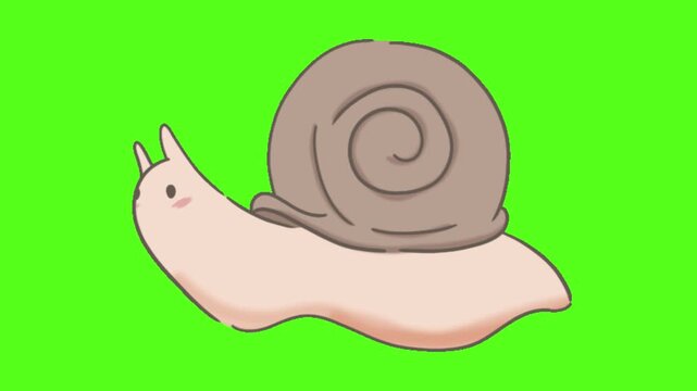 Animated cartoon snails moving across a bright green screen background for creative design projects with featuring simple flat art style suitable various digital media applications illustrated shell