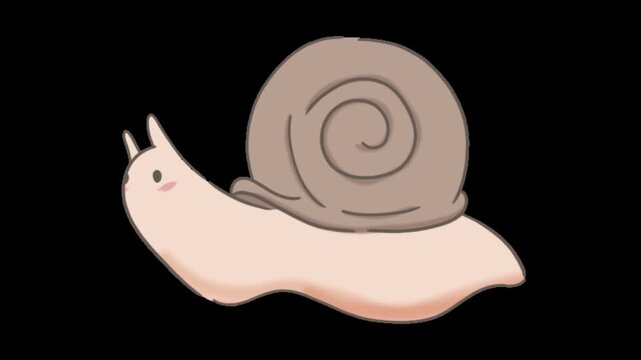 Three identical cute cartoon snails moving across a plain black background in a simple animation with illustrated snails brown black screen continuous brown shells video three hand drawn creature