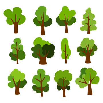 Collection of trees. tree set isolated on white background. vector illustration.
