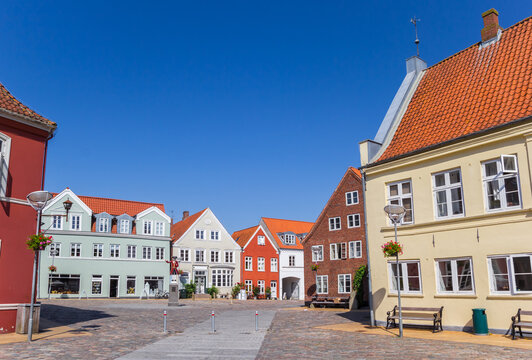Colorful buildings at the Torvet square in Tonder, Denmark