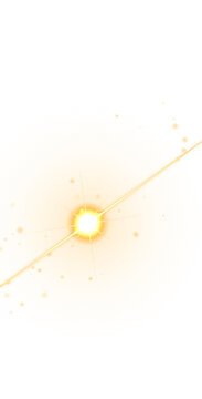 Golden yellow circular with concentric rings and a central starburst surrounded by floating glowing white light particles isolated on a transparent background