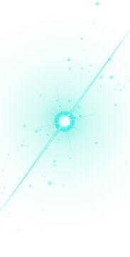 Bright cyan circular with concentric rings and a central starburst effect surrounded by floating glowing white particles isolated on a transparent background