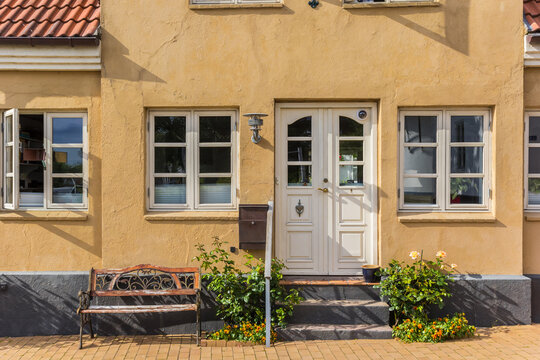 Bench in front of an old house in Sonderborg, Denmark