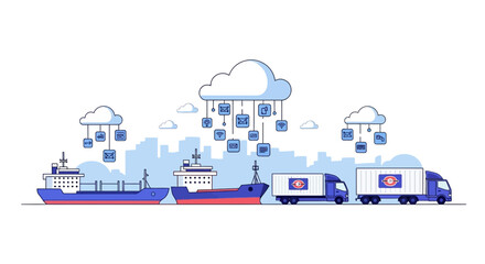 Fototapeta premium Smart Logistics and Global Supply Chain Cloud Computing Vector Illustration