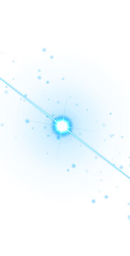 Light blue concentric circular with central flare and floating dust particles for futuristic abstract digital backgrounds isolated on a transparent background