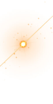 Golden concentric circular with central flare and floating dust particles for futuristic abstract digital backgrounds isolated on a transparent background