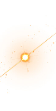 Golden circular pattern with radiant central light flare and floating particles for modern digital background concepts isolated on a transparent background