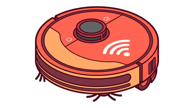 Smart robotic vacuum cleaner isolated on white background, isometric vector illustration of modern autonomous floor cleaning appliance with Wi-Fi connection symbol