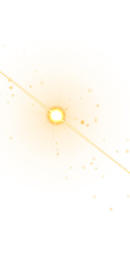 Abstract golden circular background, with a central, glowing starburst and, radiating light beams, featuring small floating, particles in space isolated on a transparent background