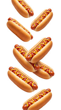 Falling hot dogs isolated on transparent background