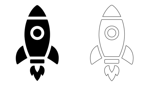 Rocket ship icon set, solid and outline style, space exploration and startup launch concept vector illustration editable stroke