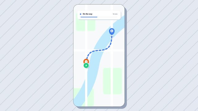 Food Delivery App Interface Showing Real-Time Order Tracking and Map Navigation Motion Illustration