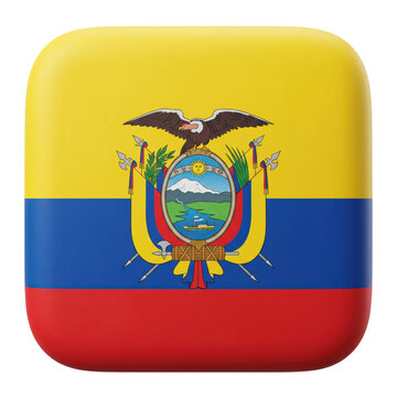 3d render of the national flag of ecuador, square icon with rounded corners, isolated on transparent background