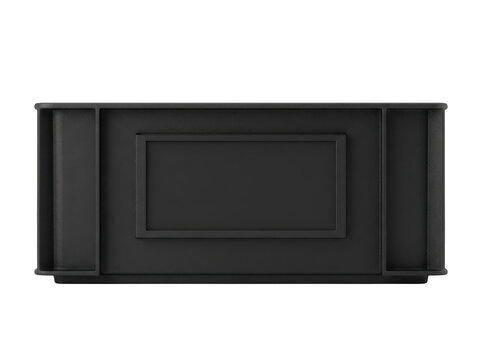 Modern black rectangular fireplace surround with minimalist design and centered inset panel.