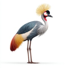 Fototapeta premium Stunning Grey Crowned Crane With Golden Crested Feathers Isolated On A Pure White Background