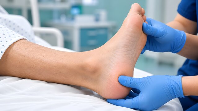 Healthcare Professional Assessing Heel Skin for Pressure Injury Prevention