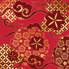 Fotobehang Cars Chinese New Year seamless pattern vector with traditional Asian floral ornaments, cloud motifs and geometric decorations in red, burgundy and gold.  © TWINS DESIGN STUDIO