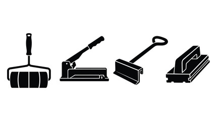 Fototapeta premium Paint roller stapler floor scraper and sander silhouettes on a white background