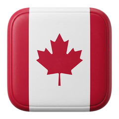 Obraz premium 3d render of the national flag of canada, square icon with rounded corners, glossy texture, isolated on transparent background