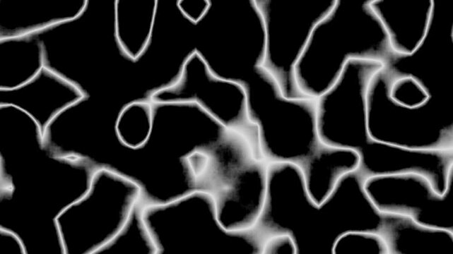 Bright white lines and shapes appear on a black background. Looping video clip. The formation creates interesting patterns. Shapes change as time goes on, showing movement and contrast.